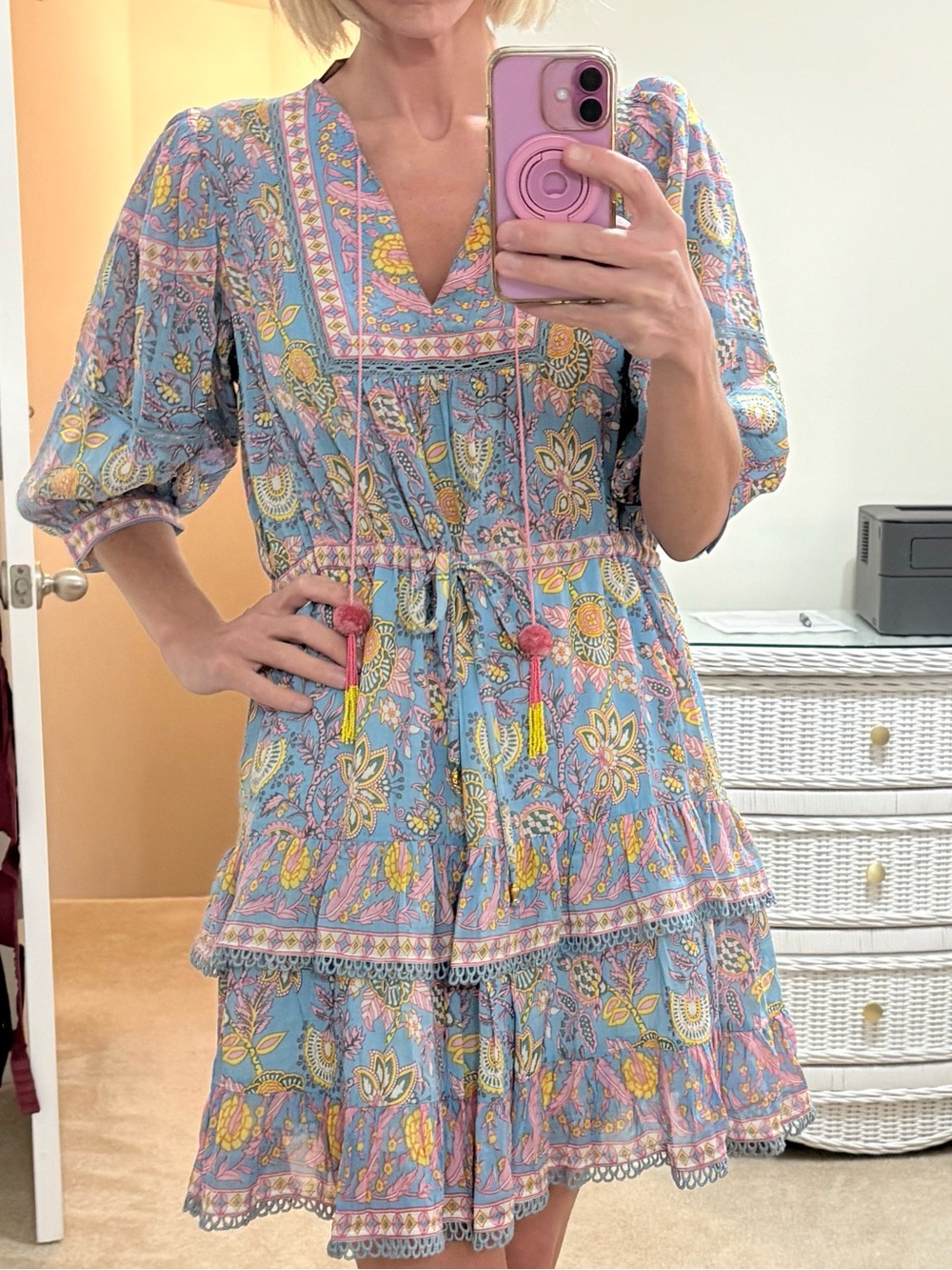 NWT Alicia Bell Kate Tiered Cotton and Silk Minidress Print Medium Dress - Picture 11 of 11